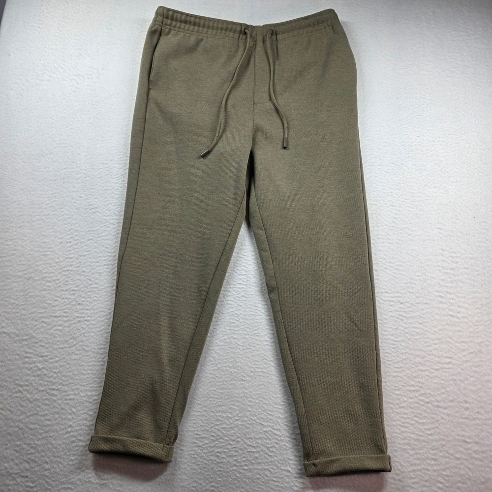 Lefties Jogger Trousers Men Large Olive Tan Textured Regular Fit Drawstring 0674